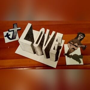 3D Cross, Love, And Musician Sketches Print